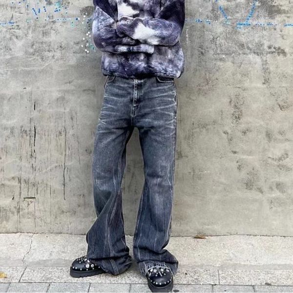 high street washed casual hole feet flare jeans men's straight vintage distressed loose denim trousers oversize cargos, Black;brown
high street washed casual hole feet flare jeans men's straight vintage distressed loose denim trousers oversize cargos, Black;brown