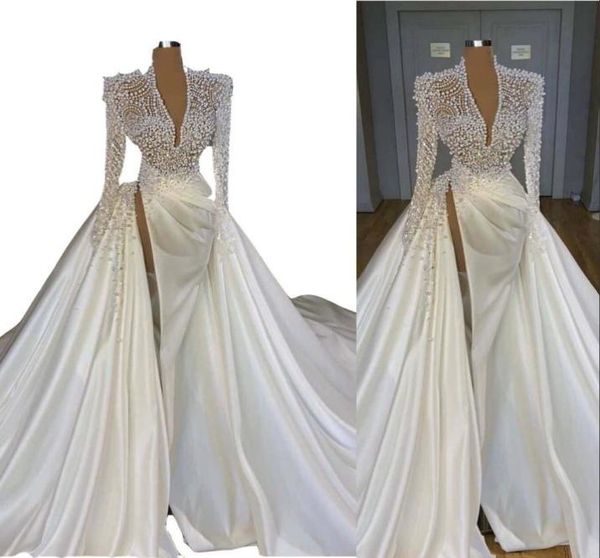 2022 luxury long sleeves mermaid wedding dresses deep v neck illusion pearls crystal high side split arabic satin bridal gown7705909, White
2022 luxury long sleeves mermaid wedding dresses deep v neck illusion pearls crystal high side split arabic satin bridal gown7705909, White