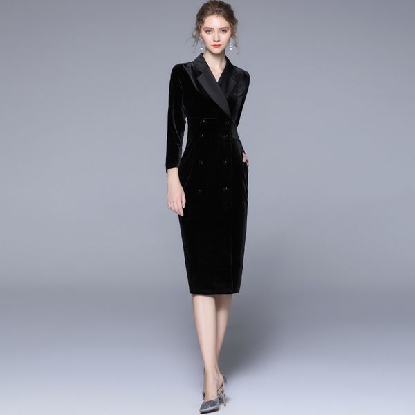 2023 spring new item european station fashion women's step dress long sleeve suit collar double-breasted velvet dress e205, Black;gray
2023 spring new item european station fashion women's step dress long sleeve suit collar double-breasted velvet dress e205, Black;gray