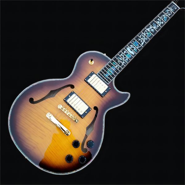 custom electric guitar, abalone flower inlaid rose wood fingerboard, flame maple up and down, double convex, 2f hole
custom electric guitar, abalone flower inlaid rose wood fingerboard, flame maple up and down, double convex, 2f hole