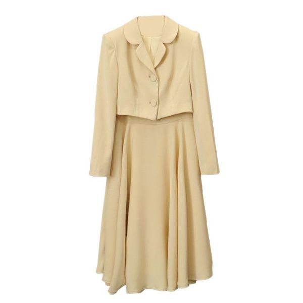 dress women spring autumn elegant yellow short jacket coat skirt suit two pieces set, White
dress women spring autumn elegant yellow short jacket coat skirt suit two pieces set, White