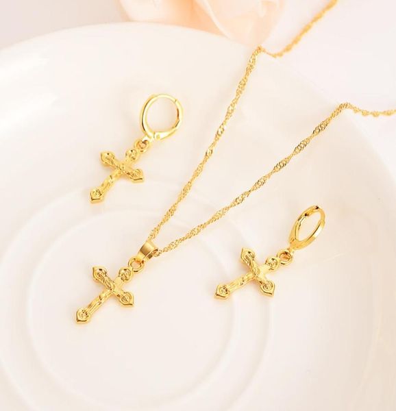 bright 18 k fine solid gold gf small cross pendant chain earrings sets christian jesus bridal gifts handsome young2524478, Silver
bright 18 k fine solid gold gf small cross pendant chain earrings sets christian jesus bridal gifts handsome young2524478, Silver