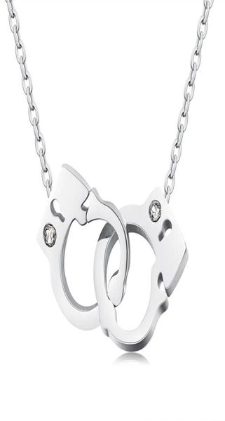 stainless steel interlocking handcuff charm women necklace07944061, Silver 
stainless steel interlocking handcuff charm women necklace07944061, Silver
