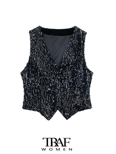 leather traf women fashion front snap button sequined velvet waistcoat vintage v neck sleeveless female outerwear chic, Black
leather traf women fashion front snap button sequined velvet waistcoat vintage v neck sleeveless female outerwear chic, Black