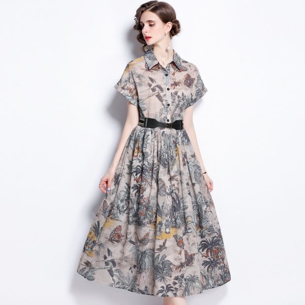2023 spring new item european station fashion women's large swing skirt short sleeve lapel single-breasted retro print dress, Black;gray
2023 spring new item european station fashion women's large swing skirt short sleeve lapel single-breasted retro print dress, Black;gray