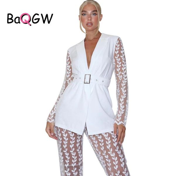 pants baqgw mesh lace see through office lady two piece set autum long sleeve jacket wide leg pants matching sets overalls with belt, White
pants baqgw mesh lace see through office lady two piece set autum long sleeve jacket wide leg pants matching sets overalls with belt, White