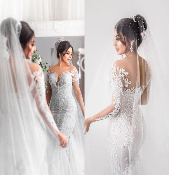 2020 long sleeve mermaid wedding dresses bridal gowns sheer jewel neck lace appliqued buttons back robe de mariee arabic wedding d9911538, White
2020 long sleeve mermaid wedding dresses bridal gowns sheer jewel neck lace appliqued buttons back robe de mariee arabic wedding d9911538, White