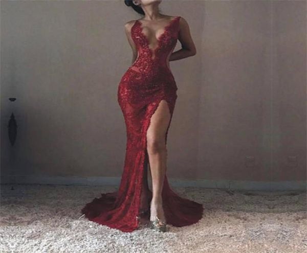 new dark red deep v neck prom dresses plain lace see through mermaid evening dress side split special occasion dresses party 8156054, Black;red
new dark red deep v neck prom dresses plain lace see through mermaid evening dress side split special occasion dresses party 8156054, Black;red