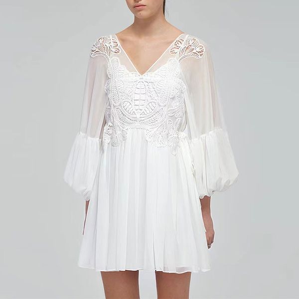2023 designer party dress temperament v-neck embroidered hollow lace dress lantern sleeves a-line dress summer dress, Black;gray
2023 designer party dress temperament v-neck embroidered hollow lace dress lantern sleeves a-line dress summer dress, Black;gray