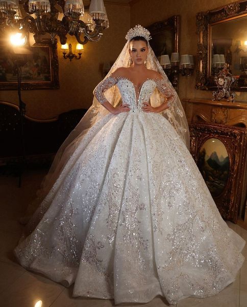 luxury ball gown wedding dresses long sleeves v neck sequins applique ruffles bridal gowns beaded 3d lace beads diamonds lace-up plus size c, White
luxury ball gown wedding dresses long sleeves v neck sequins applique ruffles bridal gowns beaded 3d lace beads diamonds lace-up plus size c, White