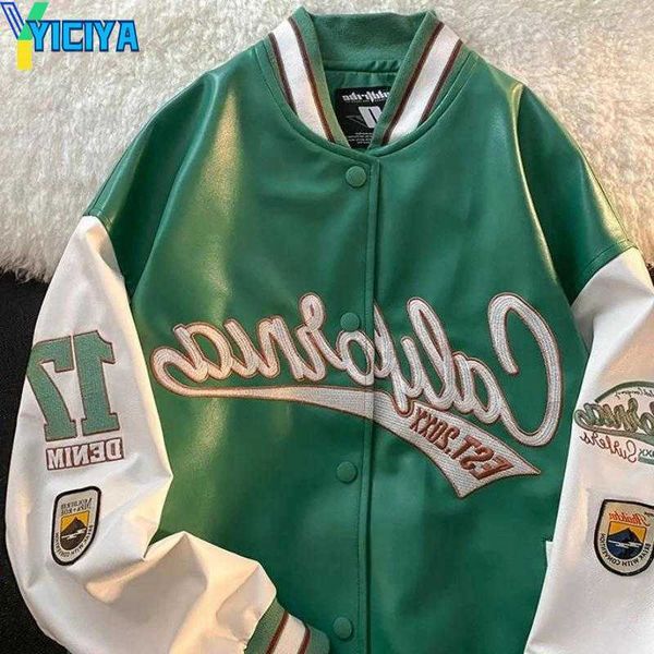 yiciya men's jackets letter embroidered american retro leather men green casual loose motorcycle baseball uniform women bomber coat all, Black;brown
yiciya men's jackets letter embroidered american retro leather men green casual loose motorcycle baseball uniform women bomber coat all, Black;brown