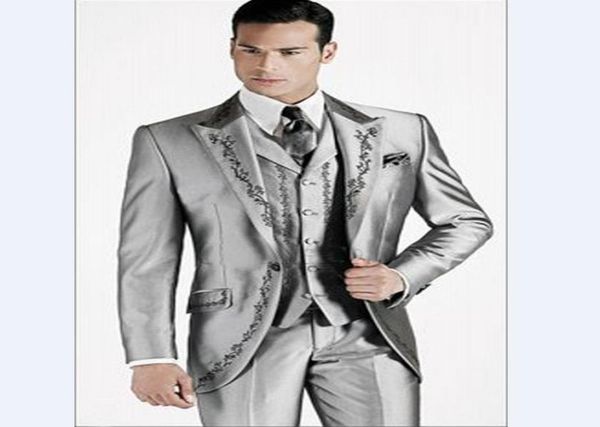 one button shiny silver embroidery groom tuxedos peak lapel men suits 3 pieces wedding prom blazer jacketpantsvest7499542, Black;gray
one button shiny silver embroidery groom tuxedos peak lapel men suits 3 pieces wedding prom blazer jacketpantsvest7499542, Black;gray