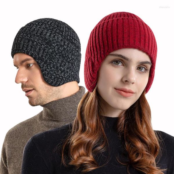Image of Cycling Caps Knitted Earflap Beanie Hat Winter Warmer Women Men Knitting Solid Color Sports Hats