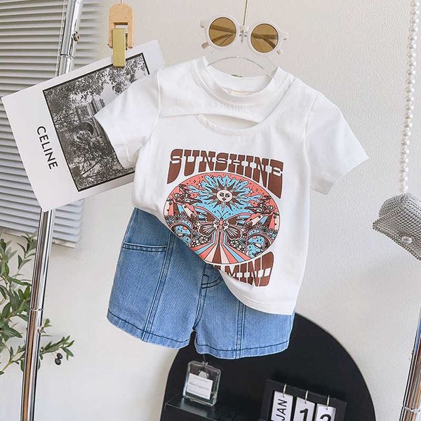 children's girls' set summer new american t-shirt+fashion casual denim shorts two piece set fashion, White;black
children's girls' set summer new american t-shirt+fashion casual denim shorts two piece set fashion, White;black