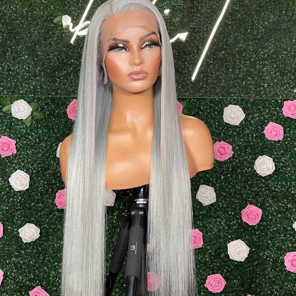 26 inch long silver grey blonde straight soft glueless synthetic lace front wig for women baby hair 180%density preplucked daily, Black
26 inch long silver grey blonde straight soft glueless synthetic lace front wig for women baby hair 180%density preplucked daily, Black