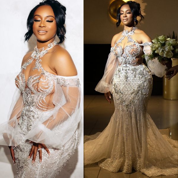 2023 arabic aso ebi beaded crystals wedding dress lace halter mermaid long sleeves bridal gowns dresses zj2022, White
2023 arabic aso ebi beaded crystals wedding dress lace halter mermaid long sleeves bridal gowns dresses zj2022, White