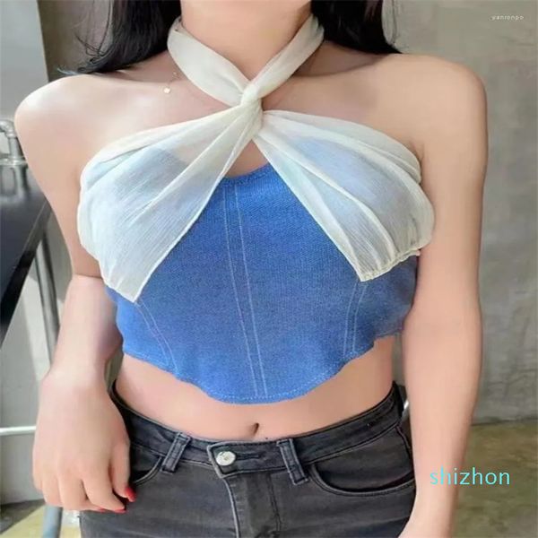 fashion women's tanks summer korean fashion off shoulder tank women gauze patchwork cross all match cropped knitted casual halter, White
fashion women's tanks summer korean fashion off shoulder tank women gauze patchwork cross all match cropped knitted casual halter, White