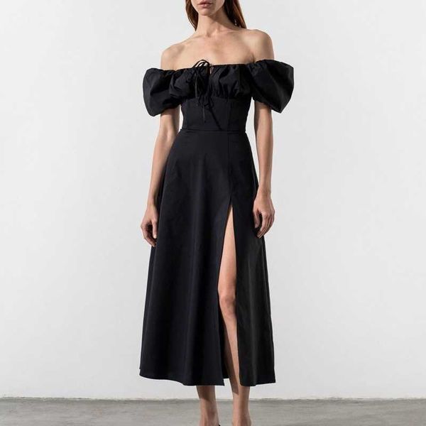 2023 spring/summer new french dress off shoulder bubble sleeves solid color lace up split bra long dress for women, Black;pink
2023 spring/summer new french dress off shoulder bubble sleeves solid color lace up split bra long dress for women, Black;pink