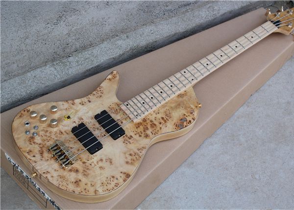 left handed 4 strings natural wood color electric bass guitar burl spalted maple one piece neck through ash body 9v battery active pickup ma 
left handed 4 strings natural wood color electric bass guitar burl spalted maple one piece neck through ash body 9v battery active pickup ma