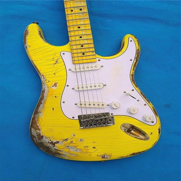 yellow heavy distressed tl electric guitar, alder body, maple neck ing 
yellow heavy distressed tl electric guitar, alder body, maple neck ing
