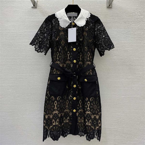 dress designer womens clothes high-end lace fabric lapel neckblack short sleeve dress smooth lining summer fashion dresses women, Black;gray
dress designer womens clothes high-end lace fabric lapel neckblack short sleeve dress smooth lining summer fashion dresses women, Black;gray