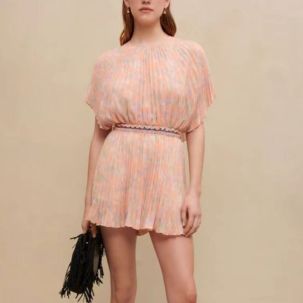 2023 designer french fashion small flying sleeves oil colored dream orange pink waist fold wide leg jumpsuit women, White
2023 designer french fashion small flying sleeves oil colored dream orange pink waist fold wide leg jumpsuit women, White