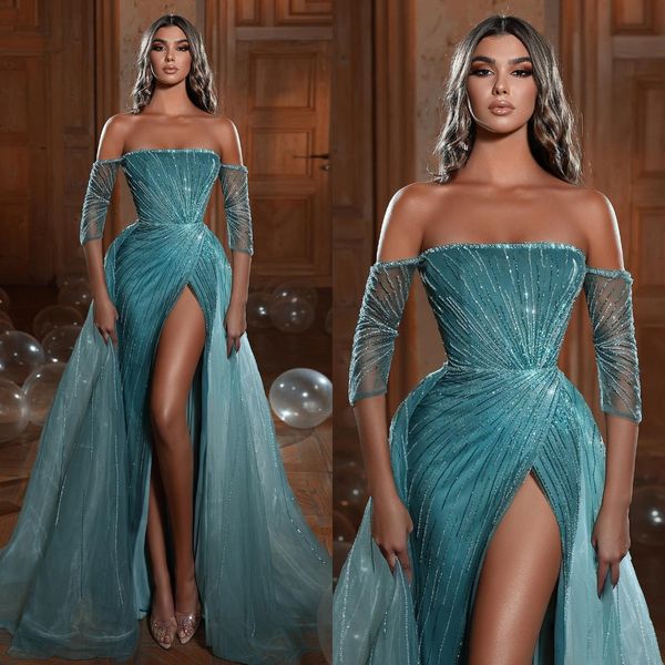 luxury beads evening dresses strapless half sleeves formal party prom dress slit overskirts dresses for special occasions, Black;red
luxury beads evening dresses strapless half sleeves formal party prom dress slit overskirts dresses for special occasions, Black;red