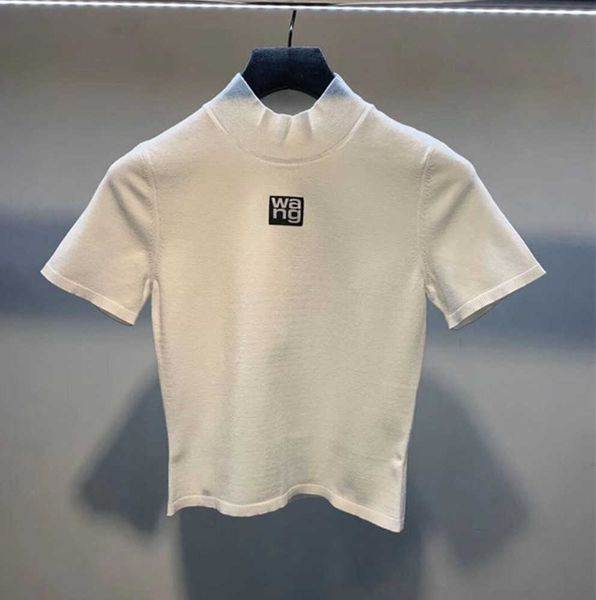 half high neck 23aw short sleeve t shirt women spring autumn letter embroidery basic solid color slim wang tees, White
half high neck 23aw short sleeve t shirt women spring autumn letter embroidery basic solid color slim wang tees, White