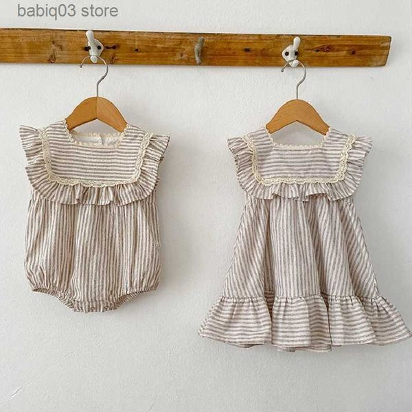 rompers new 2023 summer sisters clothes striped ruffle baby girls loose fashion sleeveless dress lace sweet baby romper outfit clothes t2305, Blue
rompers new 2023 summer sisters clothes striped ruffle baby girls loose fashion sleeveless dress lace sweet baby romper outfit clothes t2305, Blue