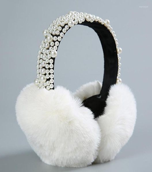 berets winter faux fur adjustable earmuffs cute knit fuzzy ear muffs women girls outdoor warmers for kids elegant pearl bead3785213, Blue;gray