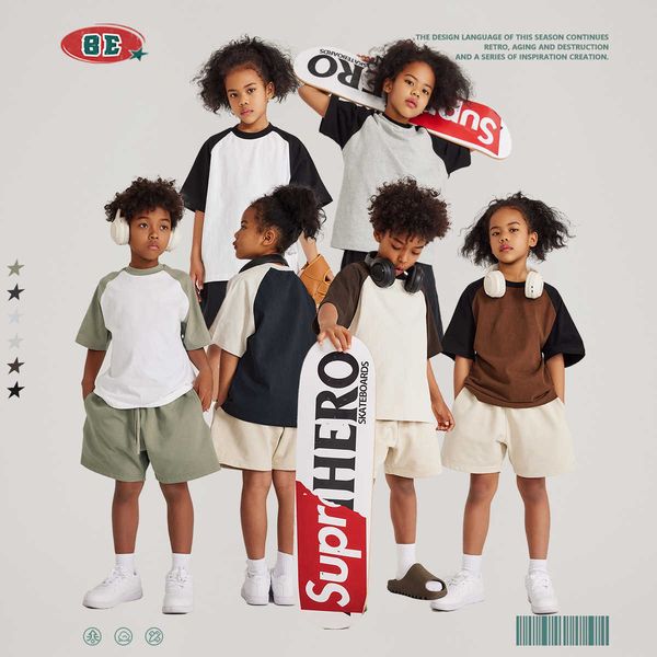 be children's wear | spring/summer kids collection 285g contrast raglan children's short sleeve american fashion brand pure cotton, White;black
be children's wear | spring/summer kids collection 285g contrast raglan children's short sleeve american fashion brand pure cotton, White;black