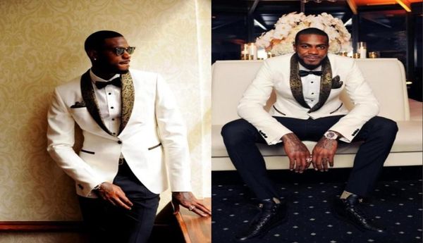 handsome two pieces white wedding tuxedos slim fit gold pattern laple suits for men one button groomsman suit jacketpantsbow ti7826717, Black;gray
handsome two pieces white wedding tuxedos slim fit gold pattern laple suits for men one button groomsman suit jacketpantsbow ti7826717, Black;gray