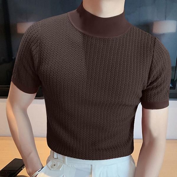 men's t shirts 2023 summer tee knitted short sleeve half high neck t-shirt men's slim fit pullover round solid knitting shirt kore, White;black
men's t shirts 2023 summer tee knitted short sleeve half high neck t-shirt men's slim fit pullover round solid knitting shirt kore, White;black