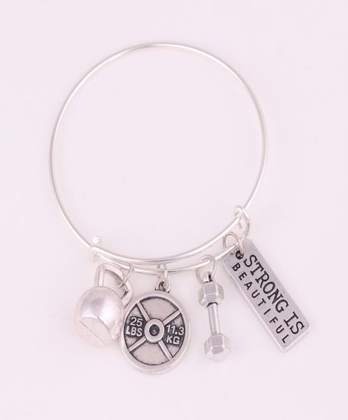 strong is beautiful fitness gym barbell dumbbell weight pendant expandable wire bangle adjustable man and woman jewelry4252421, Golden;silver
strong is beautiful fitness gym barbell dumbbell weight pendant expandable wire bangle adjustable man and woman jewelry4252421, Golden;silver