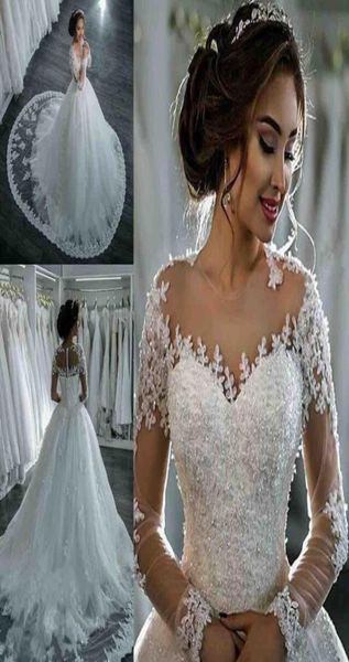 vintage lace ball gown wedding dress illusion long sleeve beaded appliques puffy bridal gown with train vestido de novia9676606, White
vintage lace ball gown wedding dress illusion long sleeve beaded appliques puffy bridal gown with train vestido de novia9676606, White