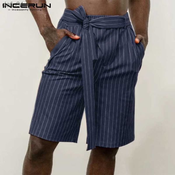 men's shorts incerun 2022 american style men's stylish pantalons loose comfortable male all-match simple striped lace-up printed s, White;black 
men's shorts incerun 2022 american style men's stylish pantalons loose comfortable male all-match simple striped lace-up printed s, White;black