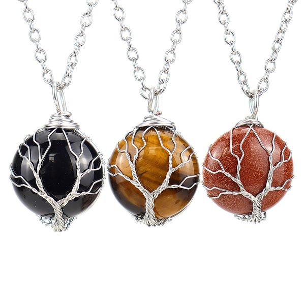 life tree pendant necklace round crystal necklace natural stone energy necklace fashion accessories, Silver
life tree pendant necklace round crystal necklace natural stone energy necklace fashion accessories, Silver