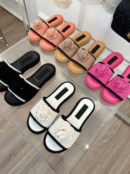 thick bottom women slippers sandals interlocking c lambskin slides camellia flower crochet knit platform flats mules lady slip espadrilles f, Black
thick bottom women slippers sandals interlocking c lambskin slides camellia flower crochet knit platform flats mules lady slip espadrilles f, Black