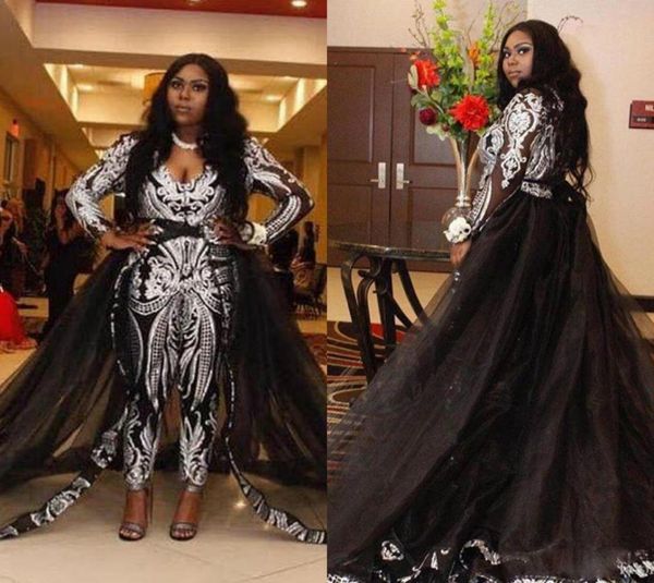 black jumpsuit prom dresses with detachable train sliver sequined pantsuits party gowns sweep train plus size evening dress1294881
black jumpsuit prom dresses with detachable train sliver sequined pantsuits party gowns sweep train plus size evening dress1294881