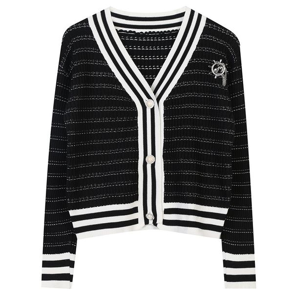522 l 2023 summer sweaters women's cardigan sweater black striped v neck long sleeve brand same style women's mingmo, White;black
522 l 2023 summer sweaters women's cardigan sweater black striped v neck long sleeve brand same style women's mingmo, White;black