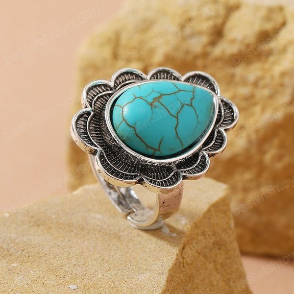 vintage silver color women turquoises finger rings water drop shape green stone adjustable ring flower open ring
vintage silver color women turquoises finger rings water drop shape green stone adjustable ring flower open ring