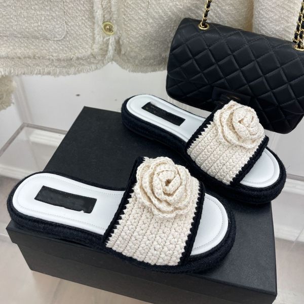 designer slipper luxury women sandals interlocking c camellia crochet knit brand slides fashion slippers lady slide thick bottom slip espadr, Black
designer slipper luxury women sandals interlocking c camellia crochet knit brand slides fashion slippers lady slide thick bottom slip espadr, Black