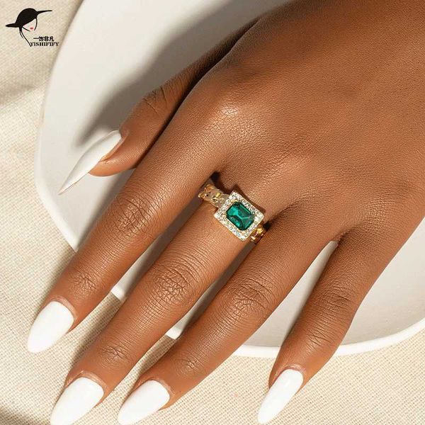 band rings classic green zircon square rings for women punk gold color rock chain twist wrapped couple ring wedding party aesthetic jewelry, Silver
band rings classic green zircon square rings for women punk gold color rock chain twist wrapped couple ring wedding party aesthetic jewelry, Silver