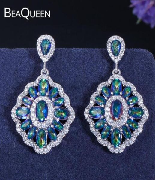 dangle chandelier beaqueen fancy women blue green multicolor cubic zircon rainbow big hanging drop earrings statement jewlery ac2366921, Silver
dangle chandelier beaqueen fancy women blue green multicolor cubic zircon rainbow big hanging drop earrings statement jewlery ac2366921, Silver