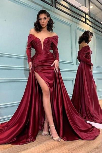 gorgeous burgundy red split evening dresses arabic off shoulder long sleeve ruffles pleats long party occasion gowns prom dress bc1056201, Black;red
gorgeous burgundy red split evening dresses arabic off shoulder long sleeve ruffles pleats long party occasion gowns prom dress bc1056201, Black;red