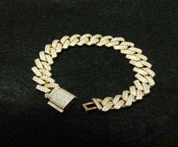 14mm diamond miami prong cuban link chain bracelets 14k white gold iced icy cubic zirconia jewelry 7inch 8inch cuban bracelet22538965615, Black