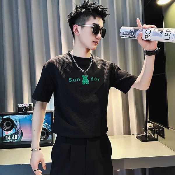 trendy brand short sleeved men's high-end summer thin round neck t-shirt with high-end design, half sleeved coffee color fashion t-shir, White;black
trendy brand short sleeved men's high-end summer thin round neck t-shirt with high-end design, half sleeved coffee color fashion t-shir, White;black