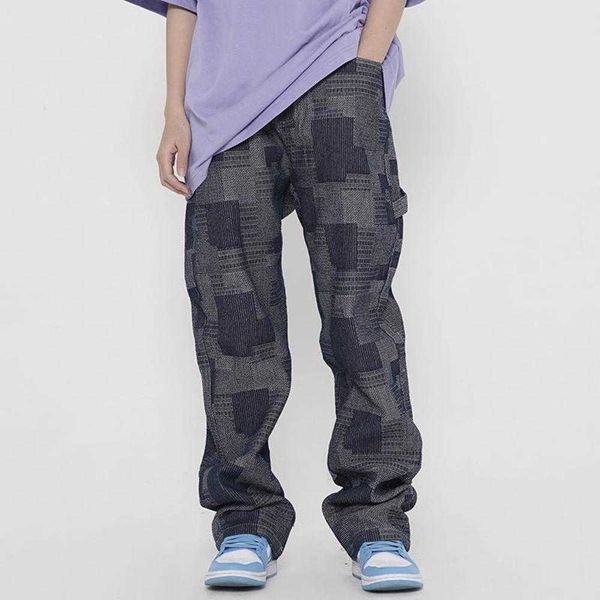 men's jeans high street checkered trousers for men and women loose vibe ripped plaid denim pants harajuku oversize casual, Blue
men's jeans high street checkered trousers for men and women loose vibe ripped plaid denim pants harajuku oversize casual, Blue