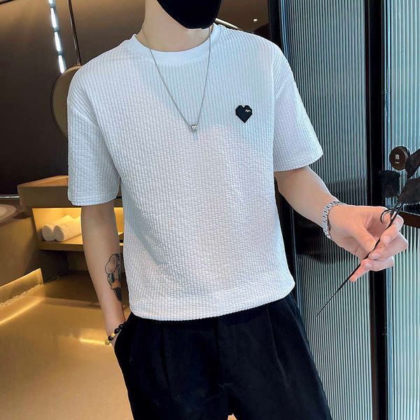 trendy brand short sleeved men's high-end summer thin round neck t-shirt with high-end design, half sleeved coffee color fashion t-shir, White;black
trendy brand short sleeved men's high-end summer thin round neck t-shirt with high-end design, half sleeved coffee color fashion t-shir, White;black