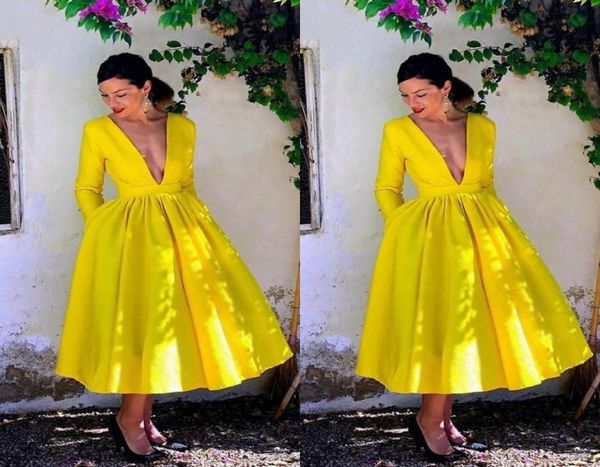 stunning yellow tea length deep v neck prom party homecoming dresses with pockets satin ruched a line cocktail formal evening dres5357577, Black
stunning yellow tea length deep v neck prom party homecoming dresses with pockets satin ruched a line cocktail formal evening dres5357577, Black